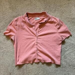 Urban Outfitters Women's Pink and Orange Polo-shirt